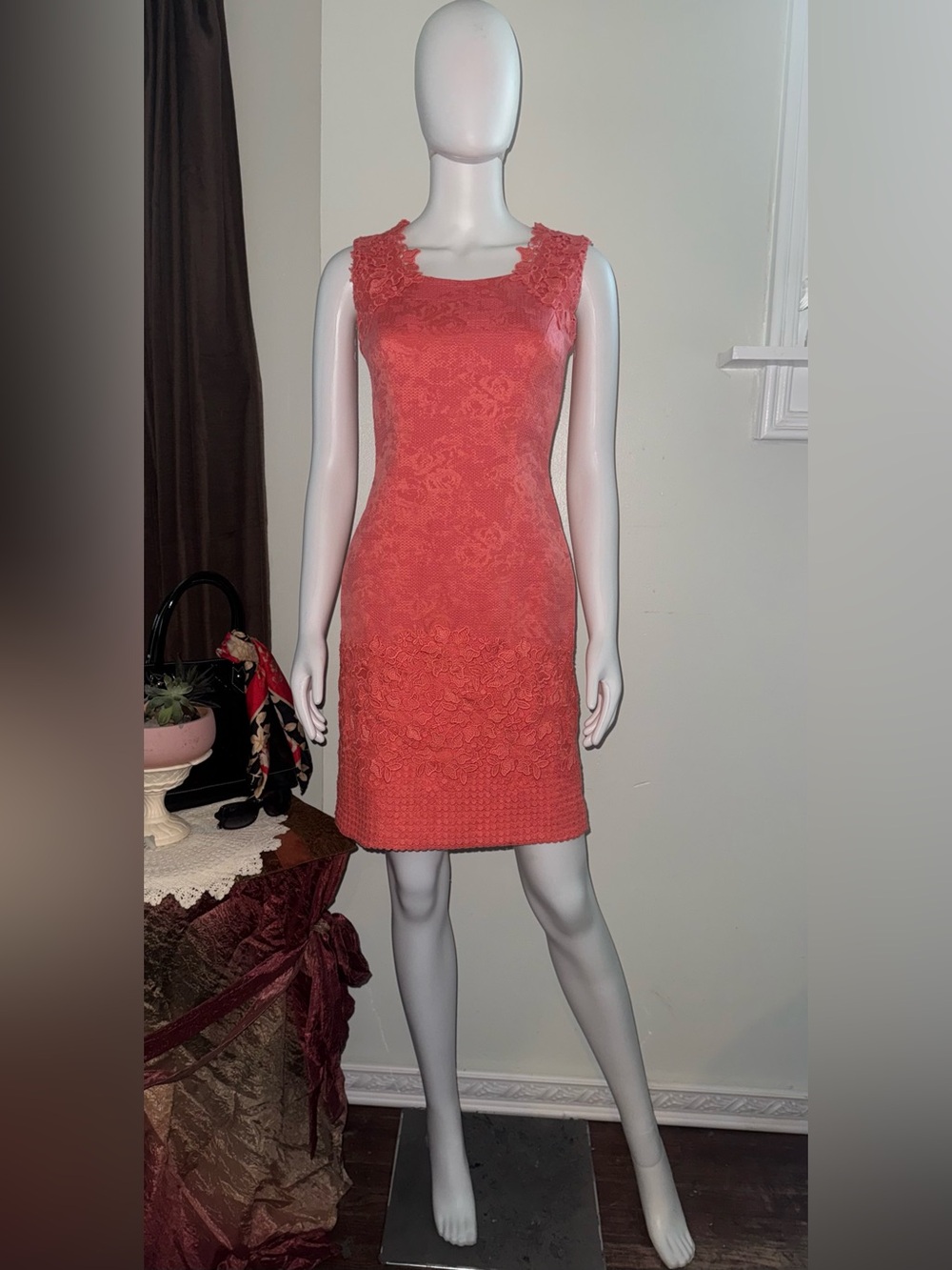 Antonio Melani Sleeveless Coral Lace Sheath Dress